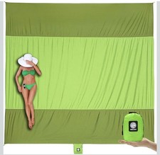 Beach Blanket W/ Stakes Sandproof Waterproof, XL 7x7 FT 1  3 person Green