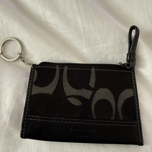 Coach Black Signature Logo Zip Wallet Key Ring Women's Credit Card