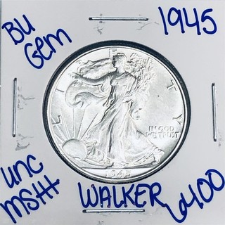 1945 BU UNCIRCULATED WALKING LIBERTY SILVER HALF DOLLAR AUTHENTIC U.S. MINT 6400