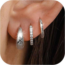 3Pairs 925 Sterling Silver Earrings for Women, 14K Gold Plated Small Huggie Hoop