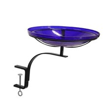 14" Cobalt Blue Crackle Birdbath- Rail Mount Bracket