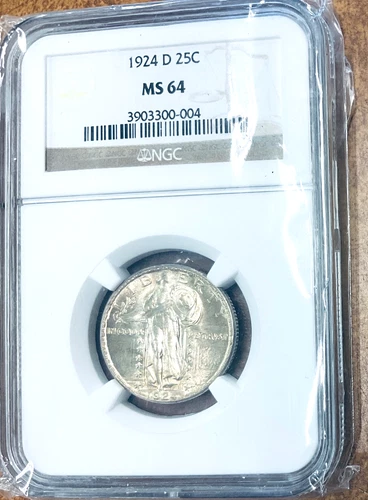 1924D NGC MS 64 Standing Liberty Quarter 25c, great luster.