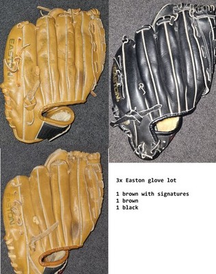 3x Easton baseball gloves catchers mit 2x EX-110 1 with signatures, EX516B
