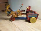 Vintage #166 Fisher Price 50's Bucky Burro Donkey Cart Pull Toy