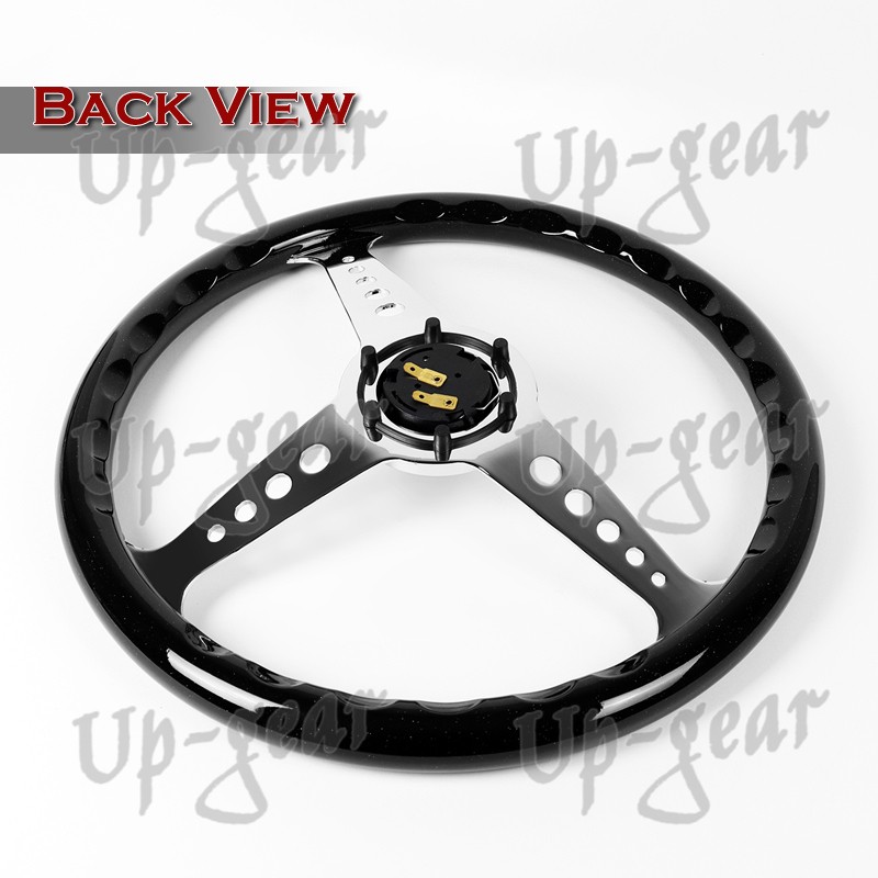 W-Power 350MM Classic Black Wood Grain 6-Hole Chrome Spoke 14 Steering