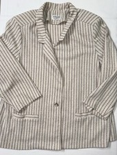 Vintage Women Alfred Dunner Beige & Navy Striped Blazer โ Made in USA Size 42