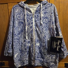Onque Casuals Women's Iris Blue  White Paisley Full Zip Hoodie Size XL NEW NWT