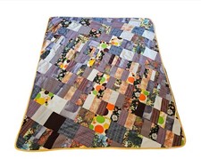 Vtg Patchwork Quilt Comforter Handmade 82"x70" Colorful Floral Photo Images Art