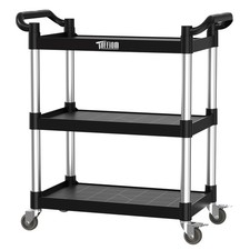 High Capacity 390lb Rolling Cart 3-Tier Plastic  Aluminum Utility Cart Black