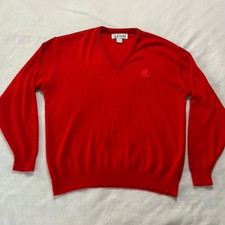 Vintage IZOD Mens Red V Neck Long Sleeve Pullover Sweater Large USA Made Acrylic