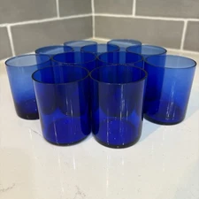 Vintage Cobalt Blue Glass Tumblers Set of 10 Small 2.75” Barware Juice Glasses
