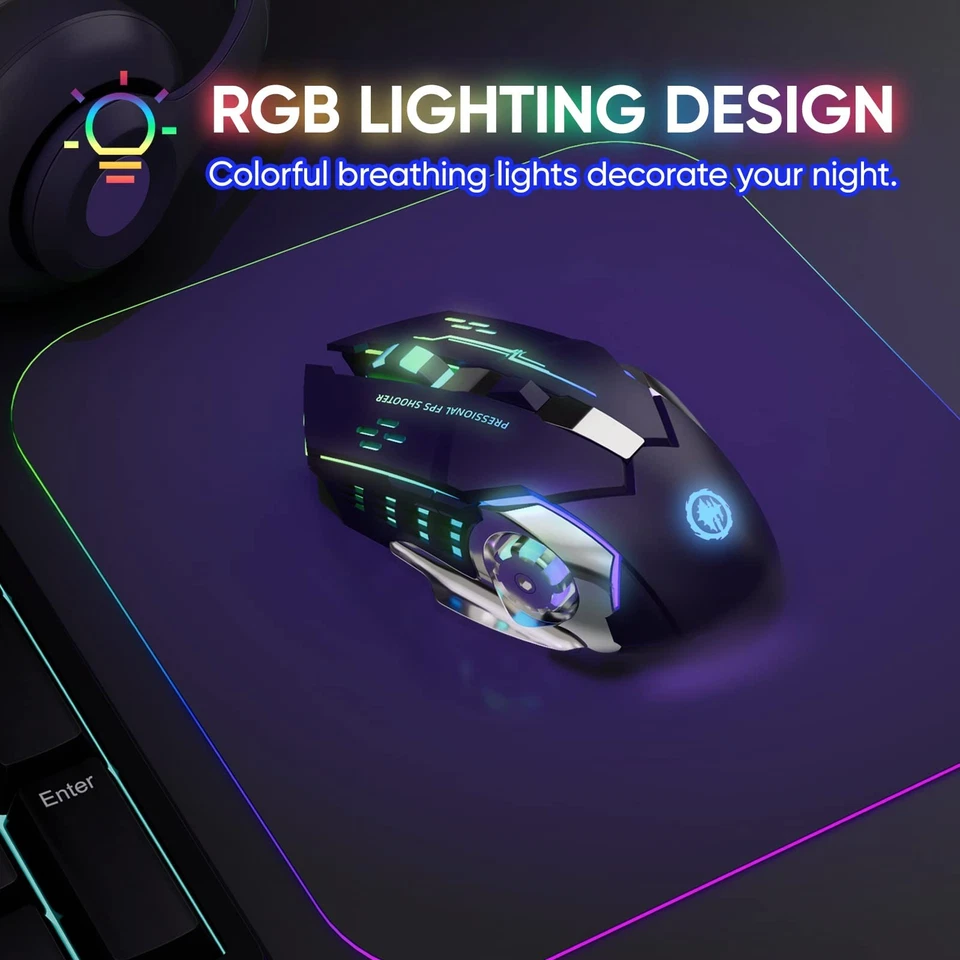 Wireless RGB Gaming Mouse Bluetooth 2.4G Rechargeable Silent 7-Color - Image 3 of 4