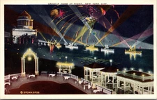 Grant's Tomb Night New York City NY Fireworks Display Battleships UNP Postcard