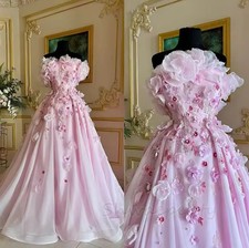 3D Floral Appliques Wedding Dressses Strapless A Line Elegant Birthday Gowns