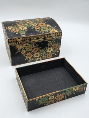 Rare Vintage Handmade Portuguese Straw Marquetry Floral Jewelry Trinket Box