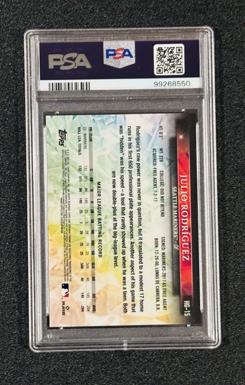 2023 Topps Chrome Julio Rodriguez Hidden Gems #HG-15 SSP PSA 10 Mariners view 2