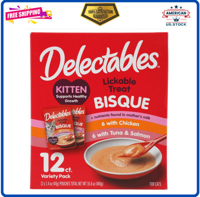 Hartz Delectables Bisque for Kittens, Lickable Wet Treats, 12-Count Variety