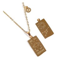 Cancer Zodiac Pendant Necklace 18K Gold Electro-Plated Stainless Steel - Gold