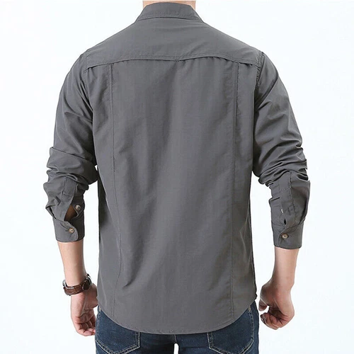 Mens Quick Dry Long Sleeve Shirts Breathable Hiking Work Military Army Shirt Top - Picture 20 of 38