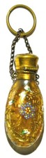 Moser Antique Chatelaine Perfume Bottle Flowers Hand Painted glass brass top urn