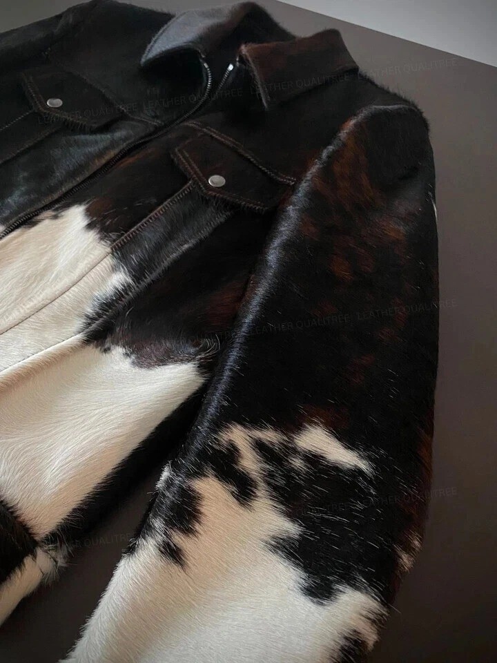 PONY Giacca pelle bovina uomo stile western capelli veri su pelle di cavallo regalo per lui