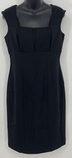 Calvin Klein Dress Size 6 Black Sheath Square Neck Sleeveless Pleat B39