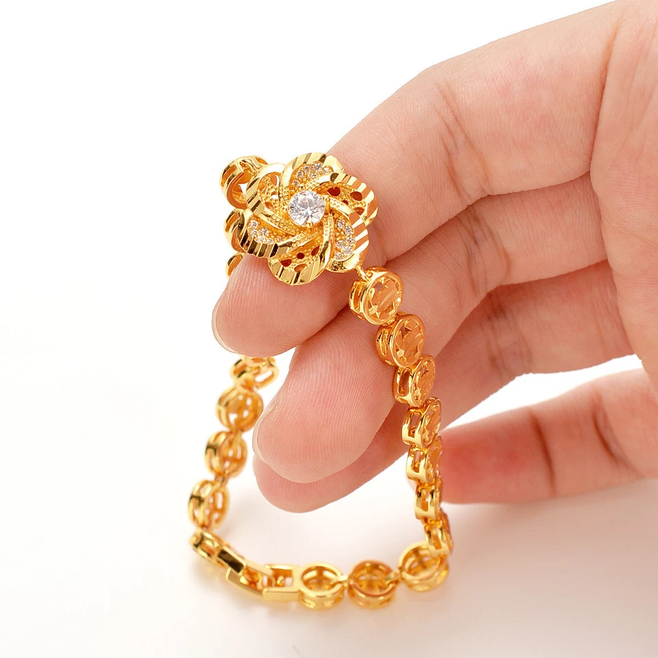 Pulseira GP elegante flor zircão 24K TAILANDÊS BAHT OURO AMARELO - Imagem 4 de 4