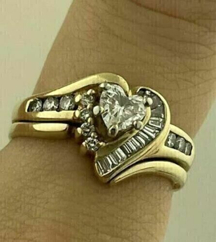 2Ct Heart Cut Simulated Diamond Cluster Engagement Ring 14K Yellow Gold Plated - Picture 1 of 6