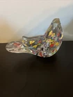 Vintage Art Glass Millefiori Murano Bird Clear Multicolored Figurine 5.5”x4.75”