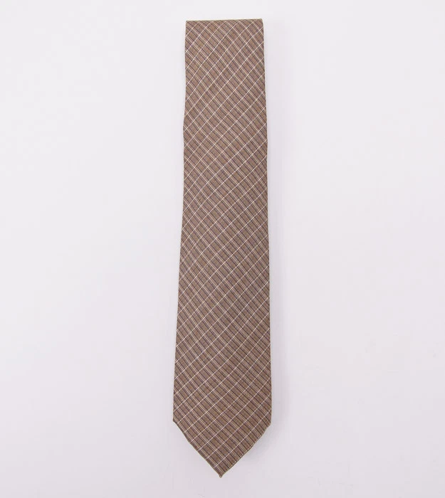 New $225 BORRELLI NAPOLI 7-Fold Silk Tie Light Brown-Slate Blue Woven Check - Image 2 of 4