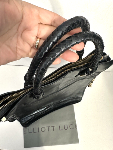 ELLIOTT LUCCA Leather Tall Tote Bag with Crossbody Strap Navy Blue Vintage - Picture 9 of 17