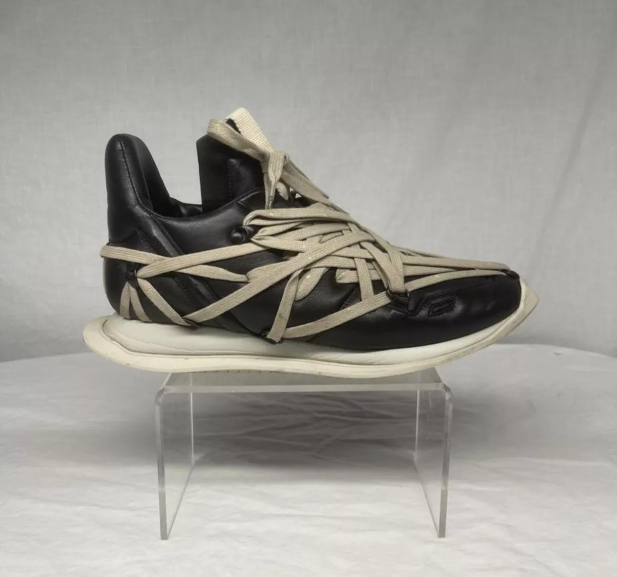 Rick Owens Maximal Mega Lace Runner Black Leather Extra Lace