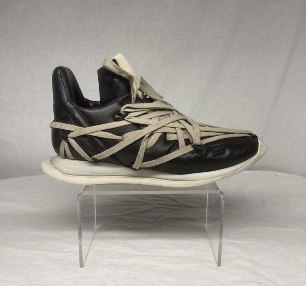 Rick Owens Maximal Mega Lace Runner Black Leather Extra Lace Tactical