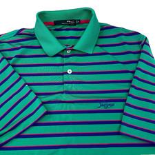 Ralph Lauren RLX Polo Shirt Men Medium Green Purple Striped Performance Golf
