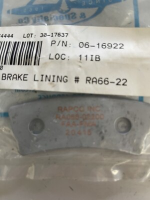 Brake Lining Pads Ra66-22 , 8 Stück, für Piper Aerostar, Baron 55 Und 56TC u.a.