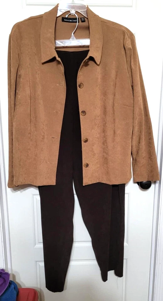 Chaqueta de gamuza para mujer microfibra camel Briggs New York 2X - marrón oscuro 22 pantalones Foto 3 de 3