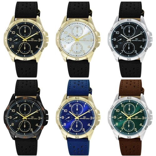 47mm Montres Carlo Men's Vegan Leather Band Luxury Fashion Sports Dress Watch - 第 1/26 張圖片