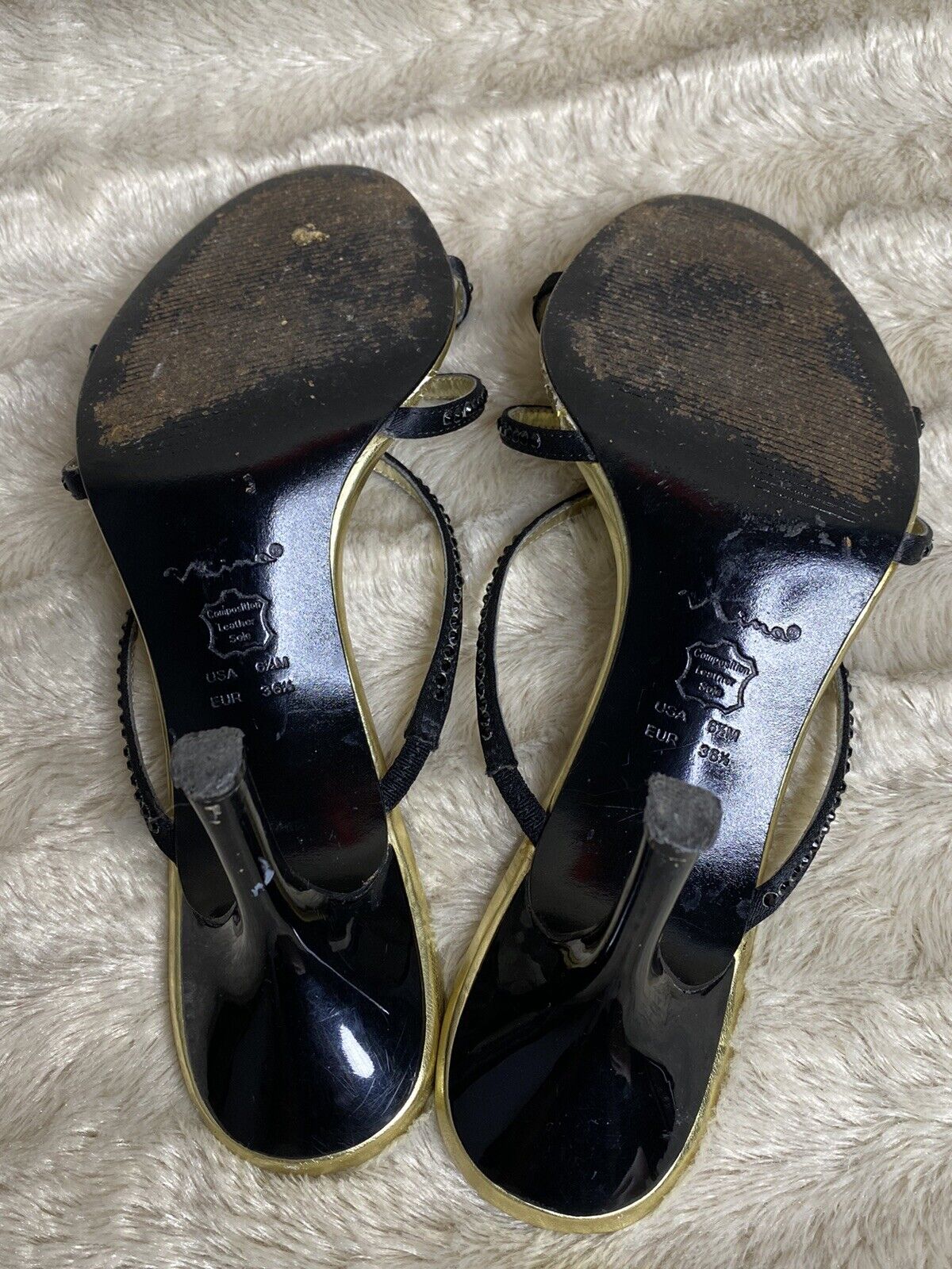 Nina Women's 6.5M Leather Soles Black/Gold Open T… - image 7