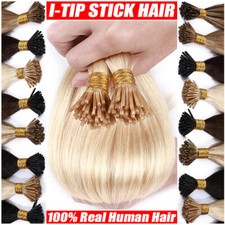 200PCS THICK Pre bonded I Tip Stick Real Remy Human Hair Extensions Micro Rings
