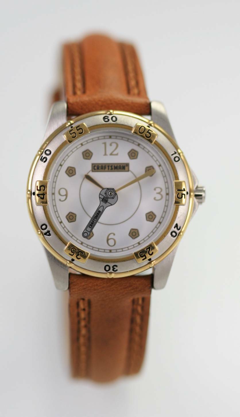 Craftsman White Womens Silver Gold Stainless Brown Leather Quartz Battery Watch