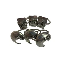 Set of 6 Silvertone Abstract Napkin Rings Tablewear Metal Artsy