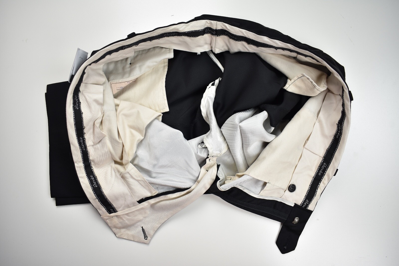 Elevee Bespoke Solid Black Worsted Wool Dress Fla… - image 6