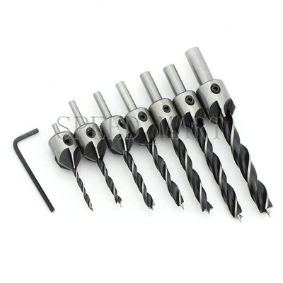 7pcs HSS 5 Flute Countersink Drill Bit Set Screw Woodworking Chamfer ...