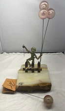 Vintage 1960s Bijan Art Metal Jester W/Balloons Sculpture On Quartz Base