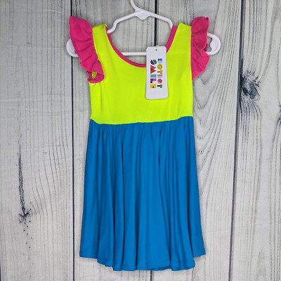 Dot Dot Smile Size 12/24M Girls Neon Yellow Blue Pink Flutter Sleeve Dress NWT