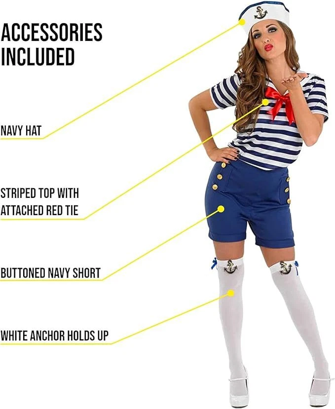 Meias fantasia feminina marinheira atrevida P-XL feminina uniforme fofo marinho Halloween - Imagem 3 de 4