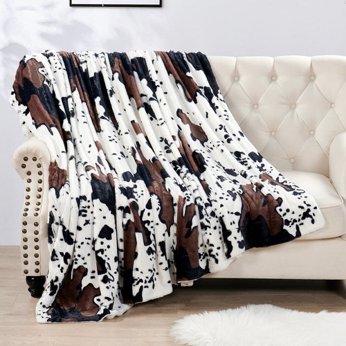 Cow Print Faux Fur Throw Blanket Double-Sided - Warm Fluffy Blanket Farmhouse - Picture 59 of 78
