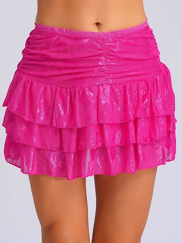 Damen Spitze Minirock süß Sommer Rüschen niedrige Taille Plissee fließend Rock Party - Bild 17 von 27