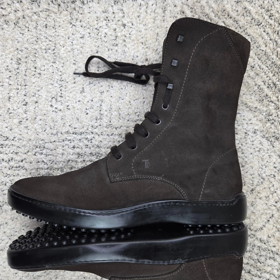 Tods Botas Mujer Talla 8.5 Tobillo Con Cordones Marrón Gamuza Cuero Hechas en Italia Usadas en Excelente Condición Foto 4 de 4