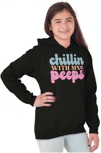 Cute Spring Easter Pun Chillin with My Peeps Youth Girls Hoodie Sweatshirts Kids - Picture 5 of 7